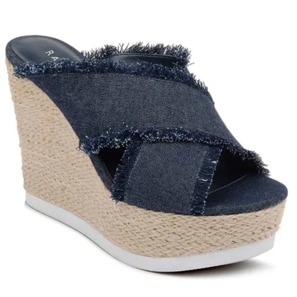Rampage Blue Denim Summer Women's Wedges Heels Size 8.5 - Picture 1 of 8